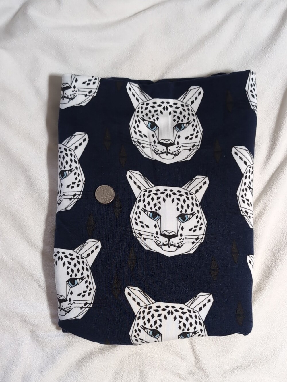 Navy Leopard Print Lightweight French Terry Cotton Jersey Fabric  1 Yard